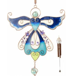 AngelStar® - Hängende Dekoration - Windspiel - Engel blau - aus Glas - ca. 18x70 cm