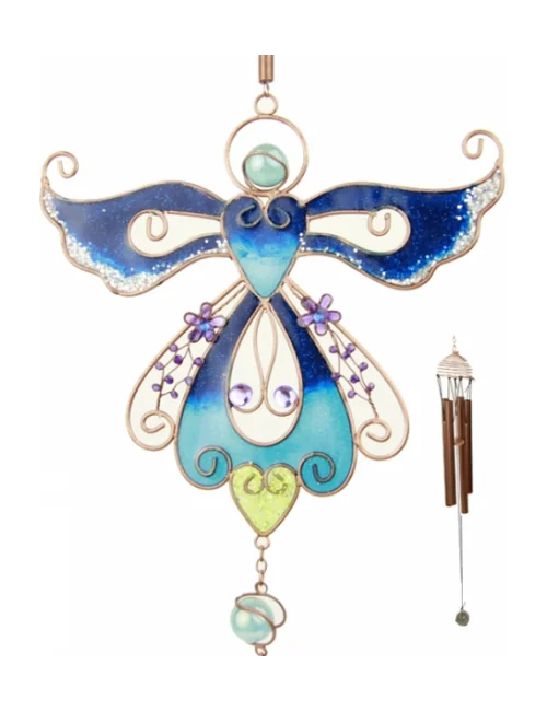 AngelStar® - Hängende Dekoration - Windspiel - Engel blau - aus Glas - ca. 18x70 cm