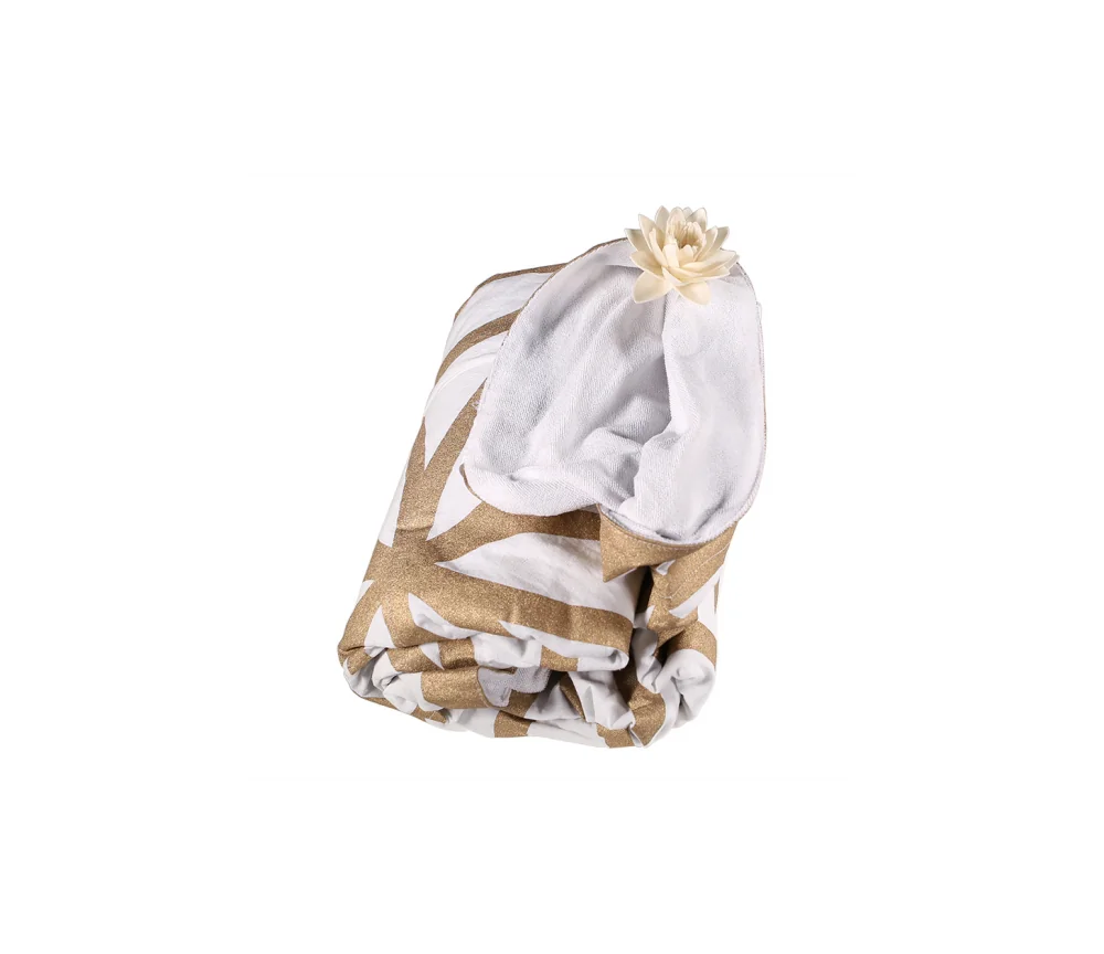 Decke - Blume des Lebens - für Strand, Picknick & Freizeit - Baumwolle - Weiß/Gold -Rund - ca. 150 cm