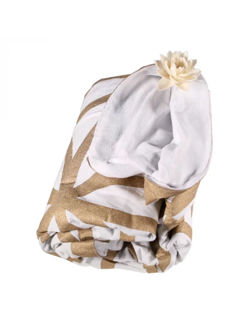 Decke - Blume des Lebens - für Strand, Picknick & Freizeit - Baumwolle - Weiß/Gold -Rund - ca. 150 cm