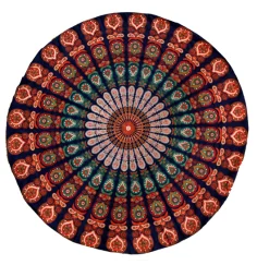 Decke - Mandala - für Strand, Picknick & Freizeit - Baumwolle - Blau/Orange -Rund - ca. 150 cm