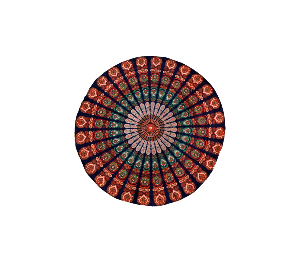 Decke - Mandala - für Strand, Picknick & Freizeit - Baumwolle - Blau/Orange -Rund - ca. 150 cm