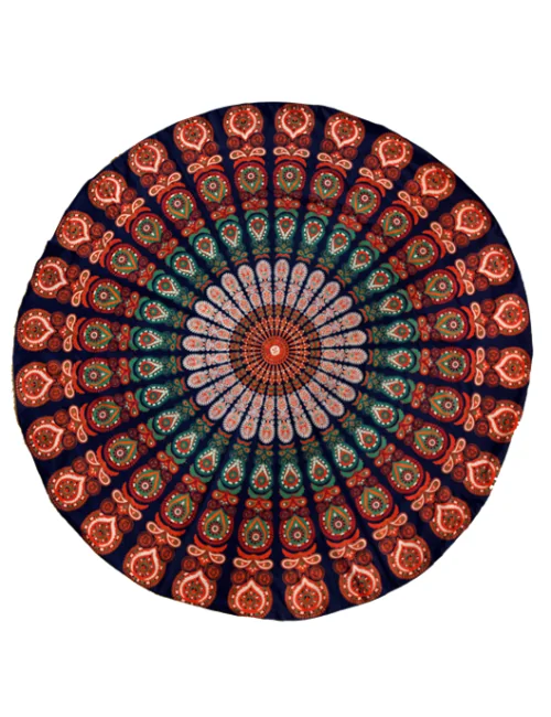 Decke - Mandala - für Strand, Picknick & Freizeit - Baumwolle - Blau/Orange -Rund - ca. 150 cm