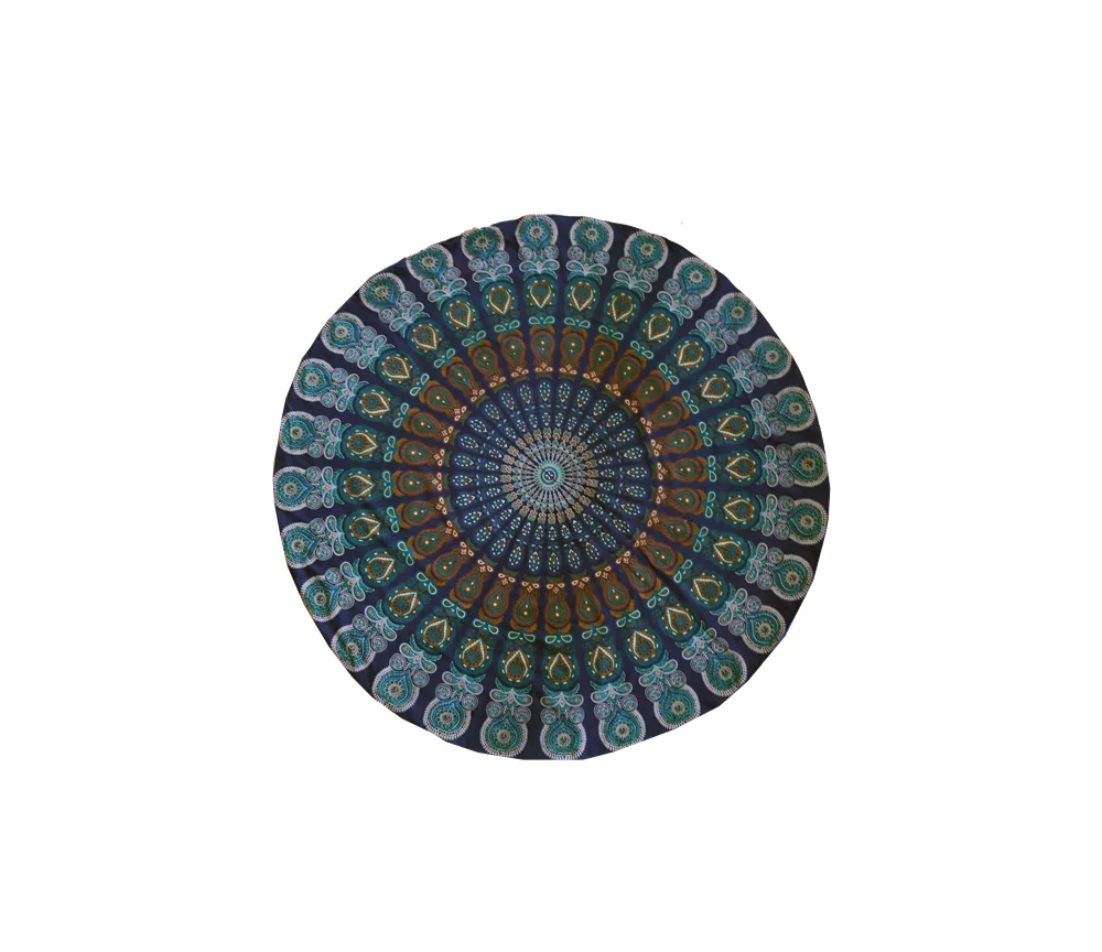 Decke - Mandala - für Strand, Picknick & Freizeit - Baumwolle - Blau/Grün -Rund - ca. 150 cm