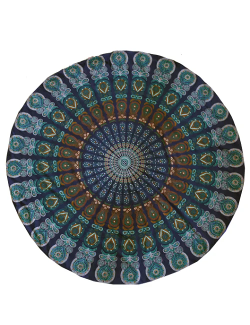 Decke - Mandala - für Strand, Picknick & Freizeit - Baumwolle - Blau/Grün -Rund - ca. 150 cm