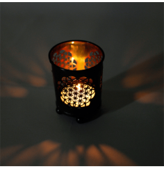 Teelichthalter - Blume des Lebens - mit Glas innen - Schwarz/Bronze - ca. 6x5 cm - 4er Set