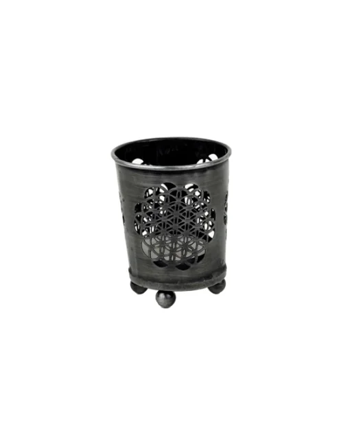 Teelichthalter - Blume des Lebens - mit Glas innen - Schwarz/Bronze - ca. 6x5 cm - 4er Set
