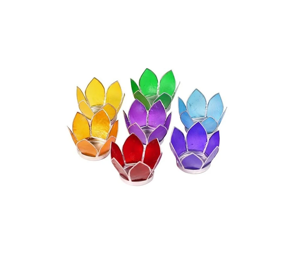 Teelichthalter - Capiz Muschel - Lotus Licht - Chakra - klein - 7er Set - Silber