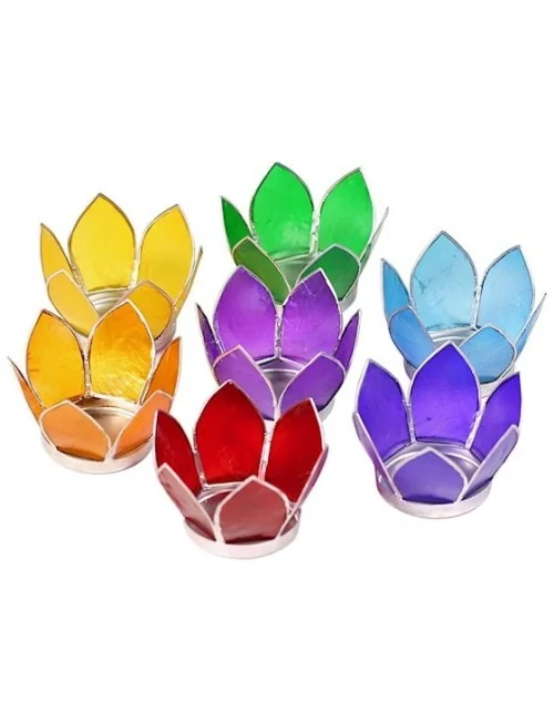 Teelichthalter - Capiz Muschel - Lotus Licht - Chakra - klein - 7er Set - Silber