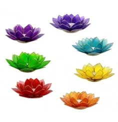 Teelichthalter - Capiz Muschel - Lotus Licht - Chakra -groß - 7er Set - Silber