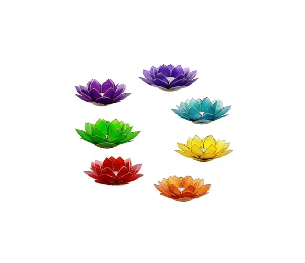 Teelichthalter - Capiz Muschel - Lotus Licht - Chakra -groß - 7er Set - Silber