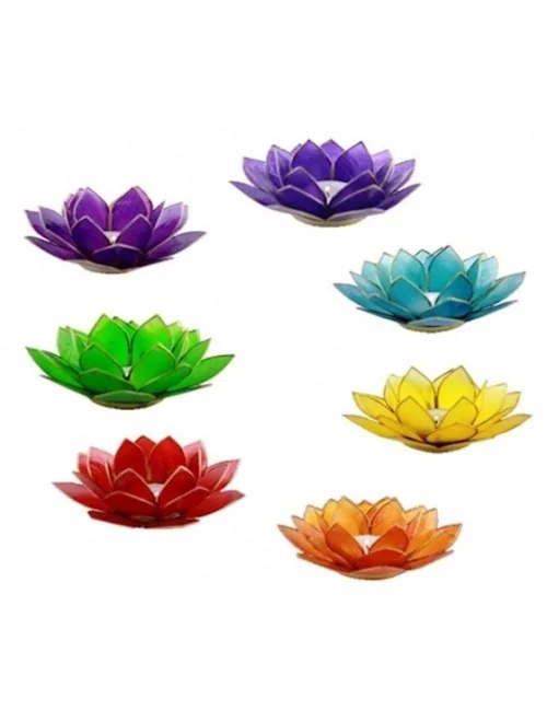 Teelichthalter - Capiz Muschel - Lotus Licht - Chakra -groß - 7er Set - Silber