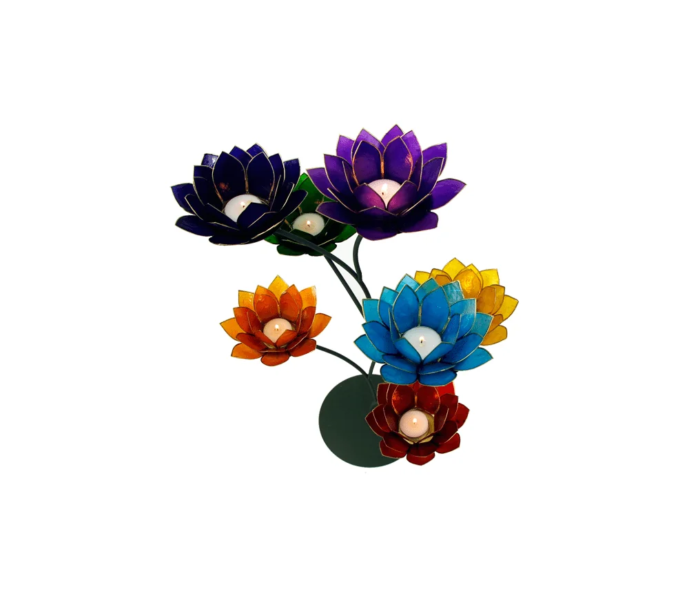Teelichthalter - Capiz Muschel - Lotus Licht - Chakra -groß - 7er Set - Gold