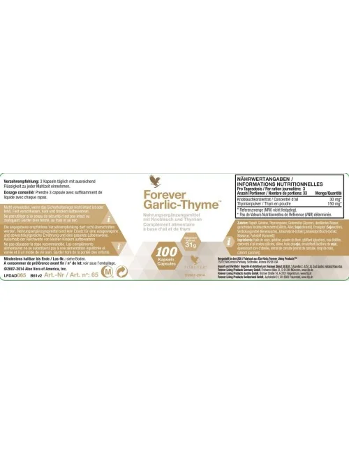Forever - Forever Garlic-Thyme® - Nahrungsergänzungsmittel - geruchloses Knoblauchkonzentrat - 100 Kapseln