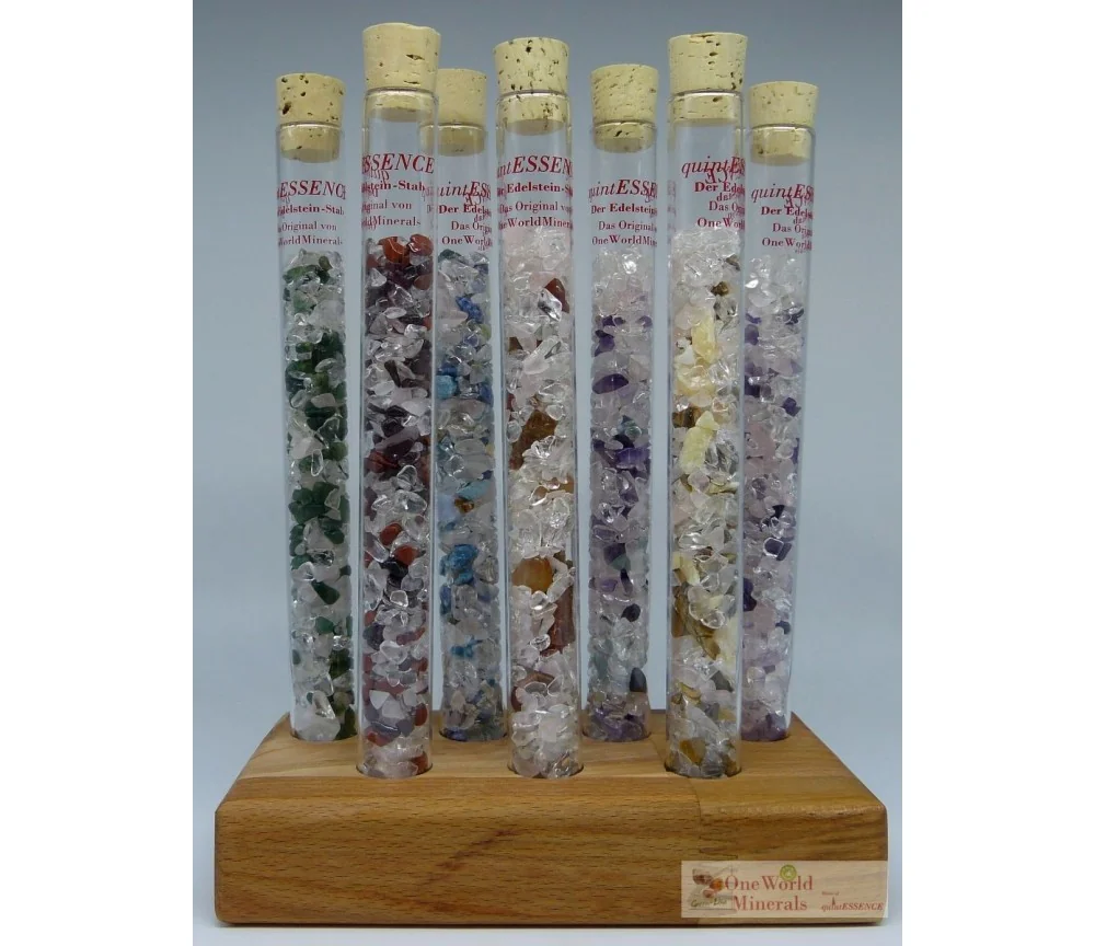 One World Minerals - quintESSENCE Edelsteinwasser-Stab CHAKRA Set + Ständer
