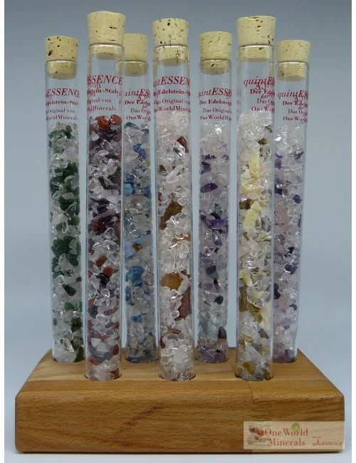 One World Minerals - quintESSENCE Edelsteinwasser-Stab CHAKRA Set + Ständer