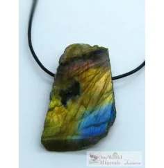 One World Minerals - Labradorit, eine Seite handpoliert, die andere Seite natur, Unikate, gebohrt