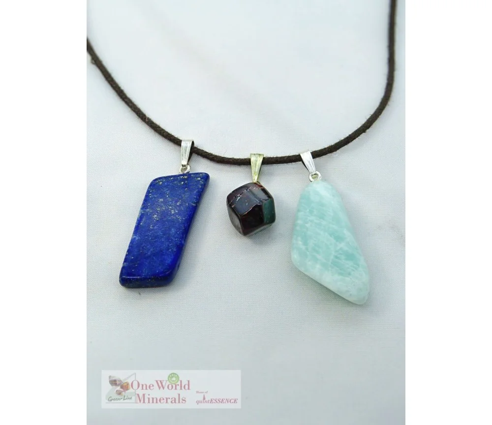 One World Minerals - Lapislazuli, Granat & Amazonit, mit Silberschlaufe (925) im Set