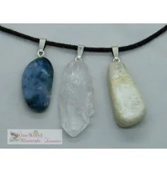 One World Minerals - Moosachat, Fadenquarz & Mondstein, mit Silberschlaufe (925) im Set