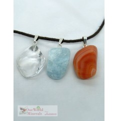 One World Minerals - Bergkristall, Aquamarin & Carneol, mit Silberschlaufe (925) im Set