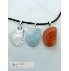 One World Minerals - Bergkristall, Aquamarin & Carneol, mit Silberschlaufe (925) im Set