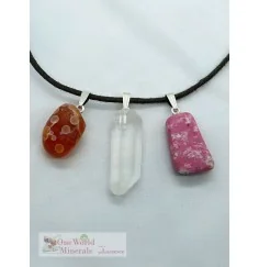 One World Minerals - Augen-Carneol, Bergkristall-Spitze & Thulit, mit Silberschlaufe (925) im Set