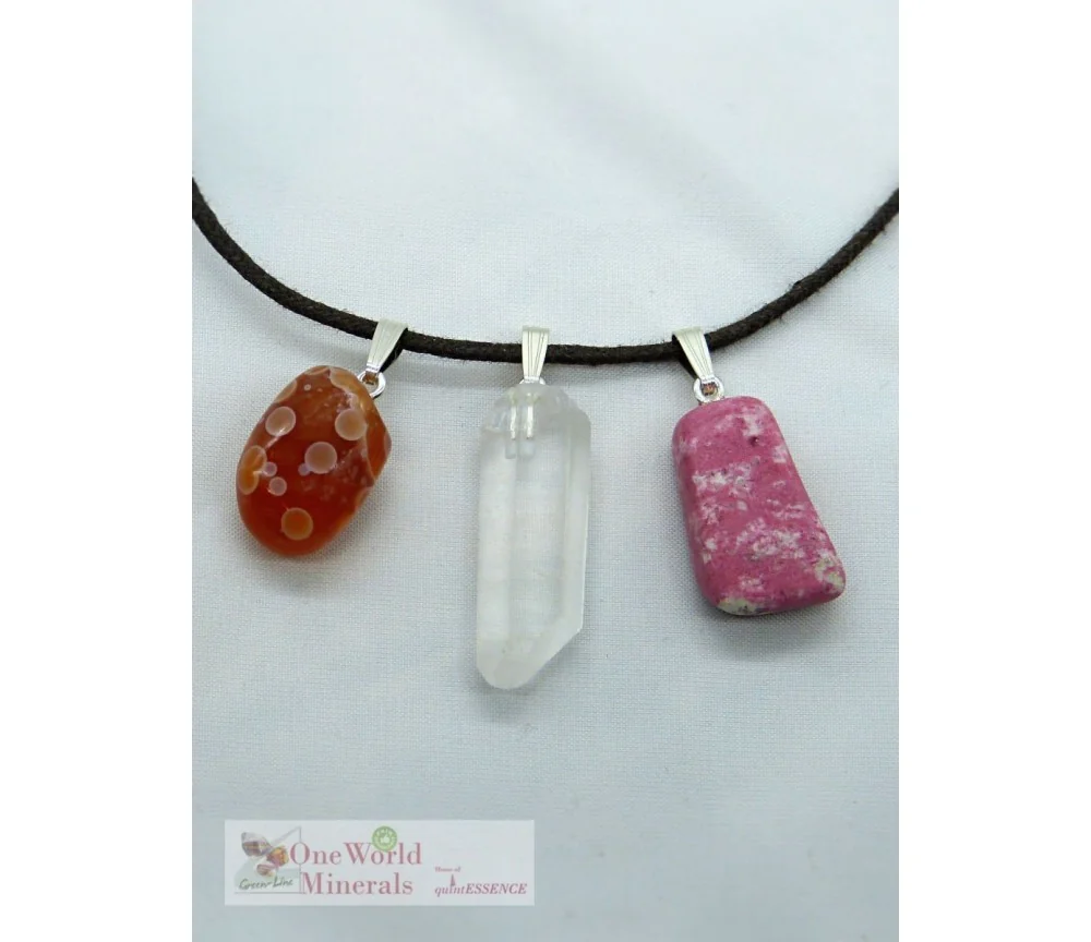 One World Minerals - Augen-Carneol, Bergkristall-Spitze & Thulit, mit Silberschlaufe (925) im Set