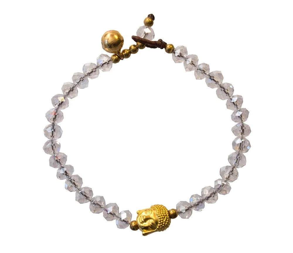 Armband - Buddhakopf - mit 33 Glasperlen, crystal 18cm