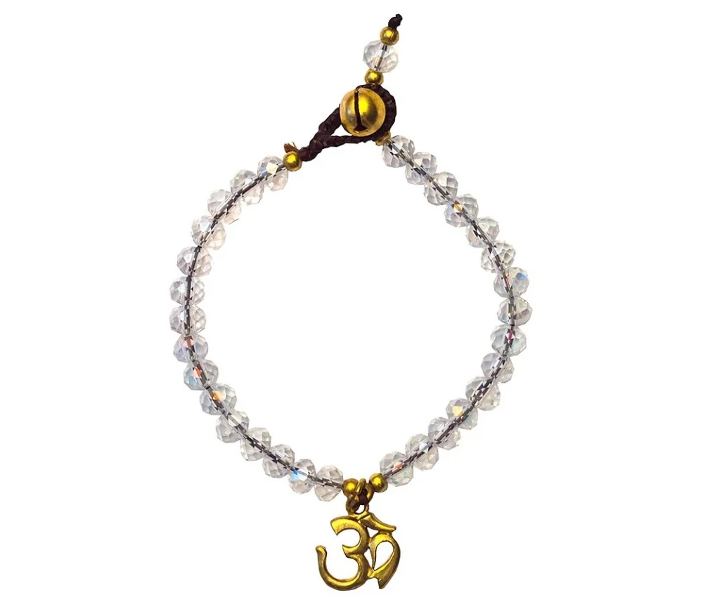 Armband - Om - mit 33 Glasperlen, crystal 18cm