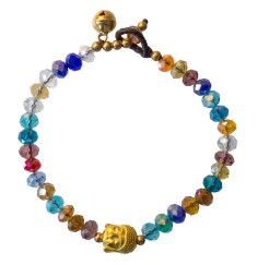 Armband  - Buddhakopf -  mit 33 Glasperlen, bunt 18cm