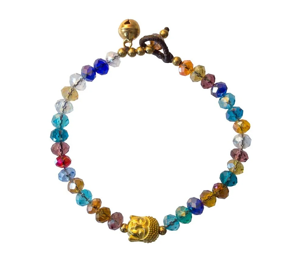 Armband - Buddhakopf - mit 33 Glasperlen, bunt 18cm