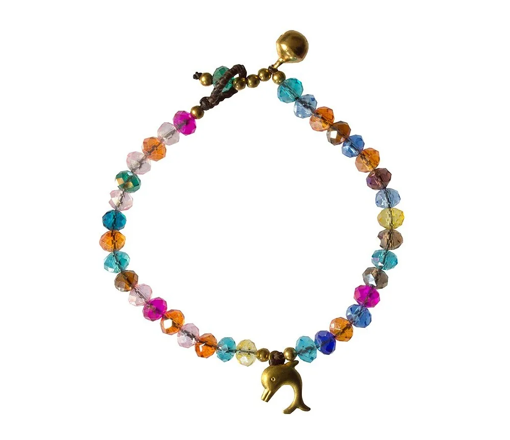 Armband - Delfin - mit 33 Glasperlen, bunt 18cm