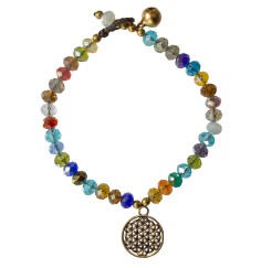 Armband  - Blume des Lebens -  mit 33 Glasperlen, bunt 18cm