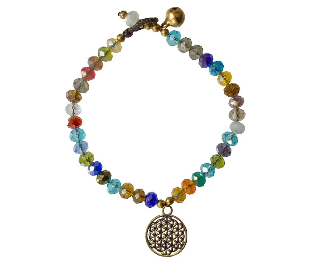 Armband - Blume des Lebens - mit 33 Glasperlen, bunt 18cm