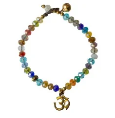 Armband - Om - mit 33 Glasperlen, bunt 18cm