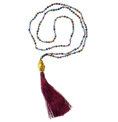 Mala - Buddha- bunt/weinrot mit 108 Glasperlen 58cm