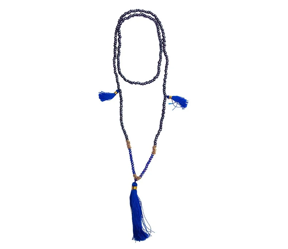 Mala - schwarz mit blauen Glasperlen 58cm