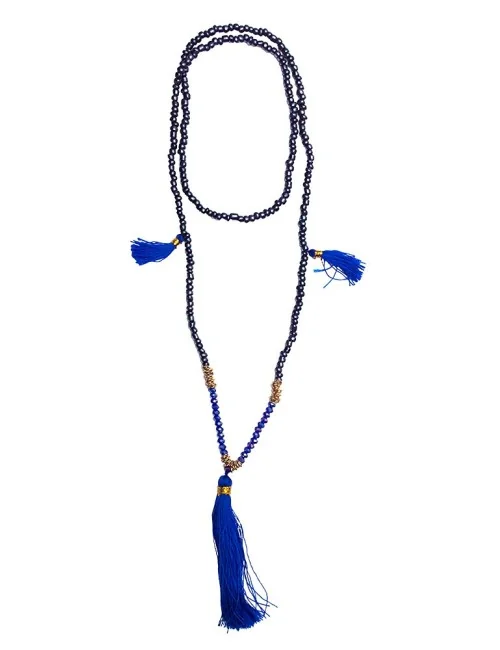 Mala schwarz mit blauen Glasperlen 58cm