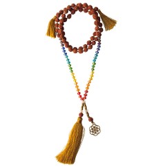 Mala - Chakra -Saat des Lebens- Rudraksha/Glassperlen mit Messinganhänger 52cm