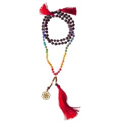Mala - Chakra - Saat des Lebens- Lavasteine/Glassperlen mit Messinganhänger 52cm