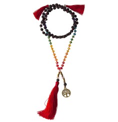 Mala - Chakra - Baum des Lebens- Lavasteine/Glassperlen mit Messinganhänger 52cm