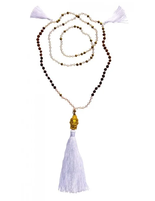 "Buddha Mala" weiss mit Glasperlen