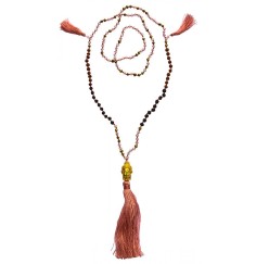 Mala - Buddha- pink mit Glasperlen, Lavasteinen & Rudraksha 58cm