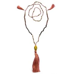 Mala - Buddha- pink mit Glasperlen, Lavasteinen & Rudraksha 58cm