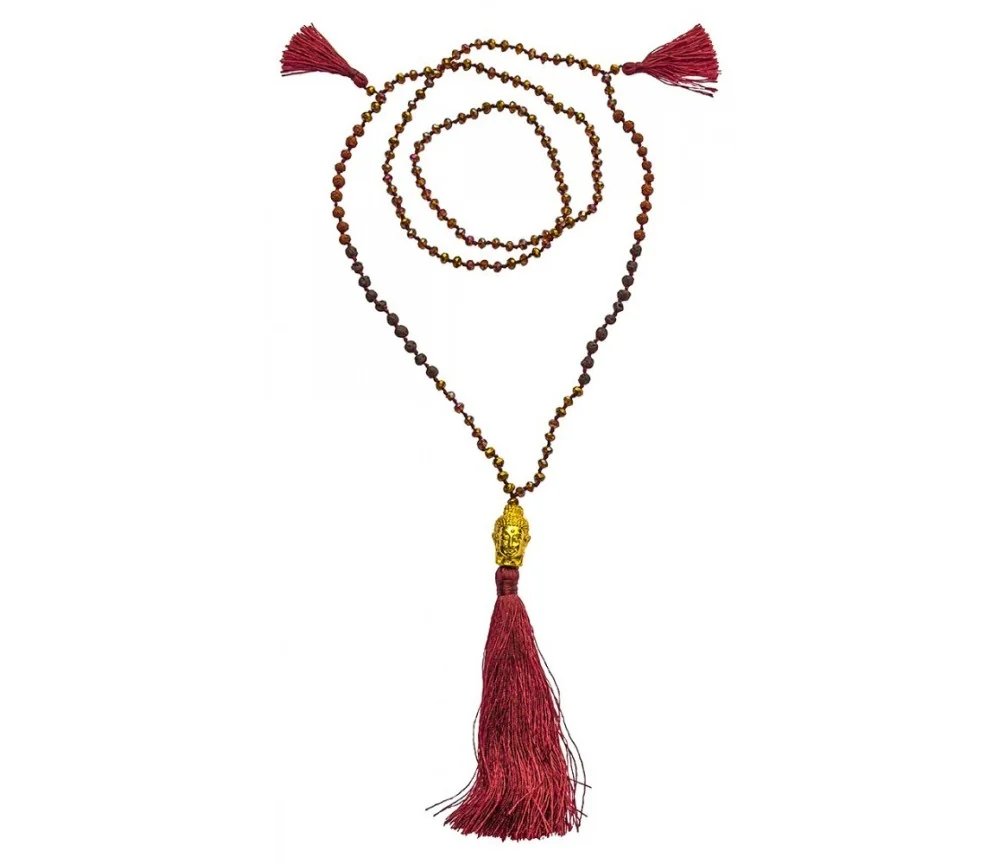 Mala - Buddha- braun mit Glasperlen, Lavasteinen & Rudraksha 58cm