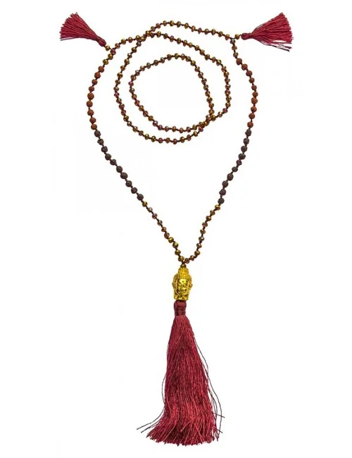 "Buddha Mala" maroon mit Glasperlen