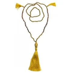 Mala - Buddha- gold mit Glasperlen, Lavasteinen & Rudraksha 58cm