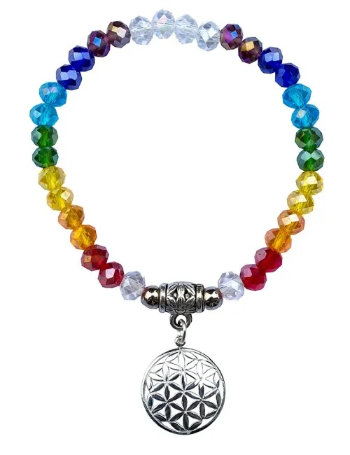 Tikra "Blume des Lebens Rainbow" Kristallglasperlen/Messing versilbert 6cm