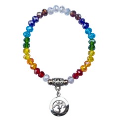 Armband - Tikra - Om Rainbow- Kristallglasperlen/Messing versilbert 6cm
