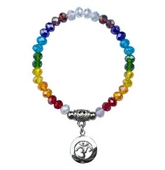 Armband - Tikra - Om Rainbow- Kristallglasperlen/Messing versilbert 6cm